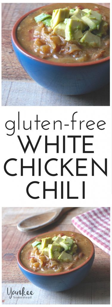 This nourishing White Chicken Chili is perfect for a cold winter day. Gluten-free, grain-free and dairy-free. | Yankee Homestead
