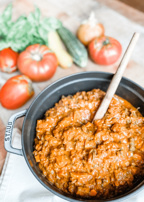 Hearty Marinara with Veggies and Ground Beef | Roots & Boots