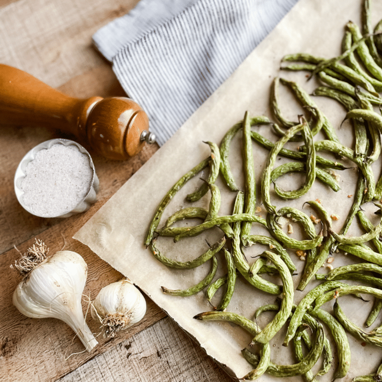Oven Roasted Green Beans with Garlic Roots & Boots