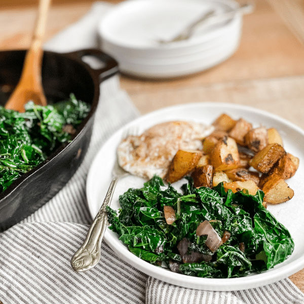 Maple Glazed Kale with Red Onion | Roots & Boots