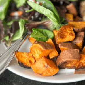Coconut Oil Roasted Sweet Potatoes | Roots & Boots