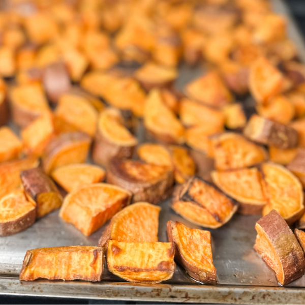 Coconut Oil Roasted Sweet Potatoes | Roots & Boots
