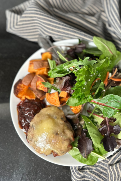 Perfect Grass-Fed Burgers with Roasted Sweet Potatoes & Green Salad | Roots & Boots