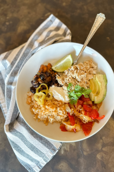Chicken Burrito Bowls with Cauliflower Rice | Roots & Boots