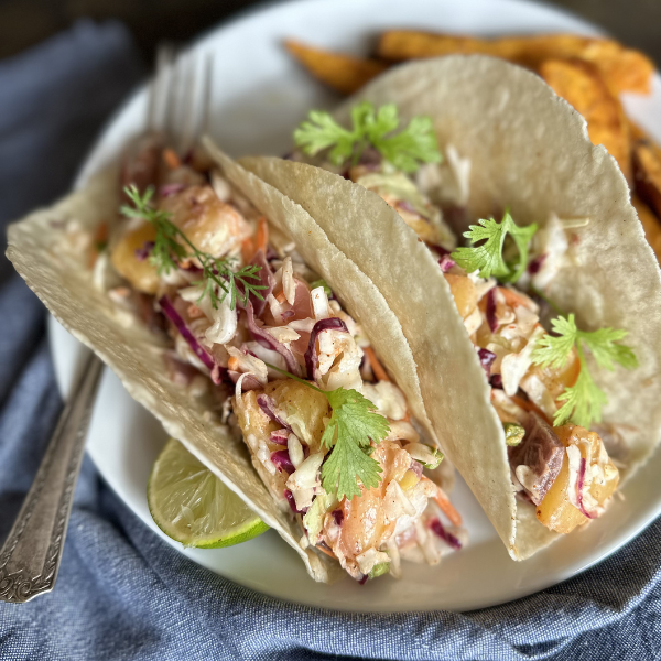 Pork Tacos with Pineapple Chili Lime Slaw | Roots & Boots