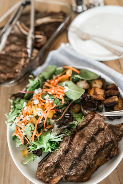 Grass-Fed Steak with Green Salad and Crispy Potatoes | Roots & Boots