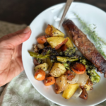 Peach Thyme Roasted Vegetables with Sausage | Roots & Boots
