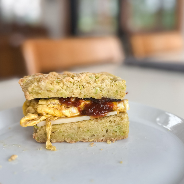 Gluten-Free Zucchini Cheese Bread Breakfast Sandwiches | Roots & Boots