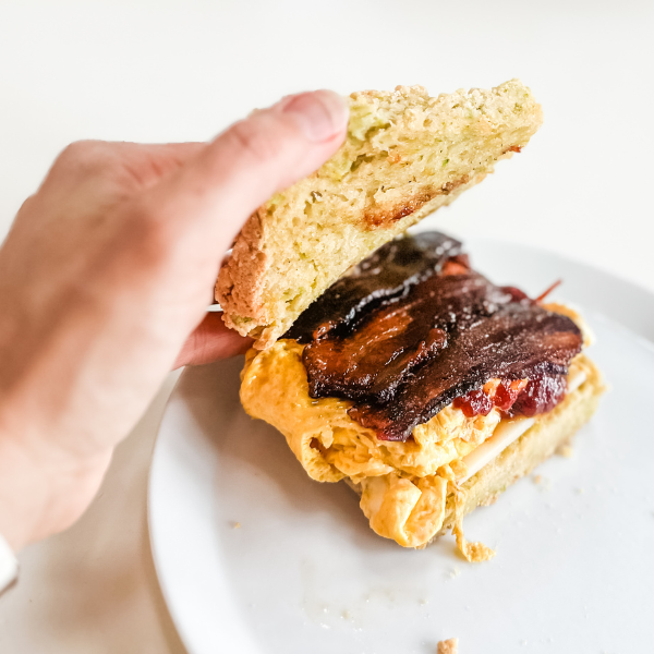 Gluten-Free Zucchini Cheese Bread Breakfast Sandwiches | Roots & Boots