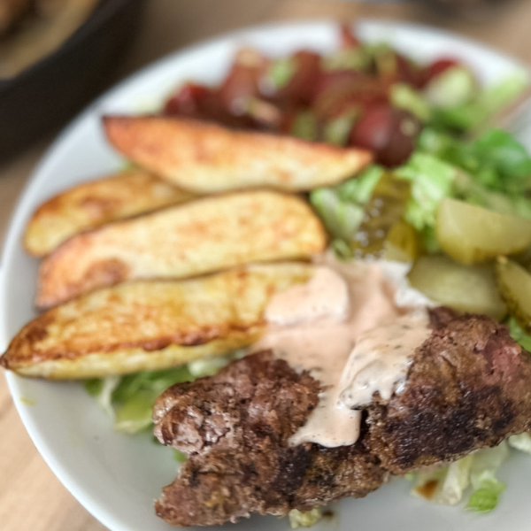 Burger Bowls with Fries and House Sauce | Roots & Boots